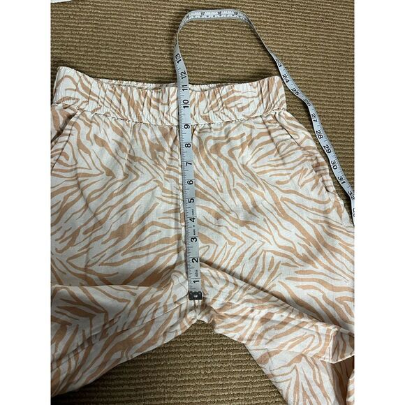 Nicole Miller Linen Wide Leg Cropped Linen Pants XS Beige Tan Animal Print - Picture 7 of 9